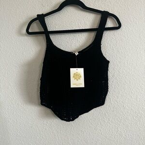 Rebellion Again Crop Top Crotchet Open Knit Bohemian black small